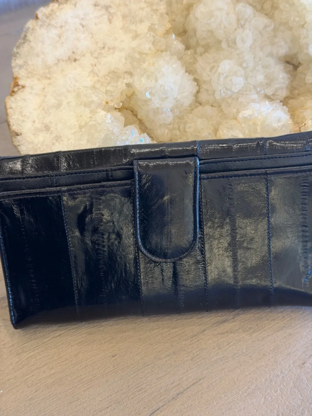 Lee Sands Genuine EEL SKIN Clutch Wallet Black Trifold Quality Exotic Korea